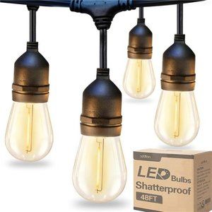 LED Outdoor String Lights 48FT with Edison Vintage Shatterproof Bulbs